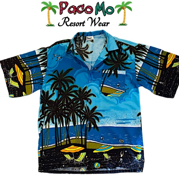BNWOT - Paco Mo Men’s Tropical Palm Hawaiian Shirt Size Medium - Picture 1 of 7